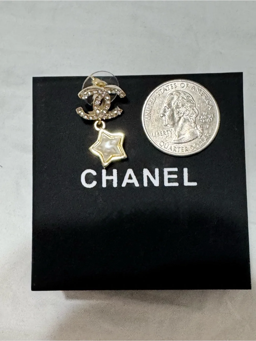 CHANEL CC Star Drop Earrings with Crystals and Pearl